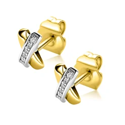 Discount Zinzi 8 mm gold plated zilveren oorknoppen kruislings wit ZIO1816Y