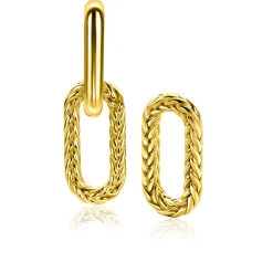 Clearance Zinzi 20 mm gold plated zilveren oorbedels ovale vorm met touweffect ZICH2553G (zonder oorringen)