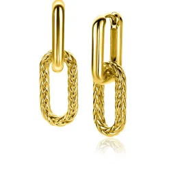 Clearance Zinzi 20 mm gold plated zilveren oorbedels ovale vorm met touweffect ZICH2553G (zonder oorringen)