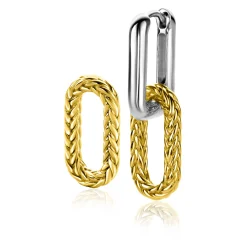 Clearance Zinzi 20 mm gold plated zilveren oorbedels ovale vorm met touweffect ZICH2553G (zonder oorringen)