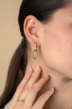 Clearance Zinzi 20 mm gold plated zilveren oorbedels ovale vorm met touweffect ZICH2553G (zonder oorringen)