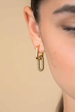 Clearance Zinzi 20 mm gold plated zilveren oorbedels ovale vorm met touweffect ZICH2553G (zonder oorringen)