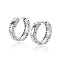 Outlet Zinzi 16 mm zilveren luxe oorringen met klapsluiting, bezet met witte zirconia's ZIO2445