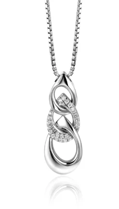 Discount Zinzi 45cm Mart Visser by zilveren venetiaanse ketting inclusief hanger met drie open peervormige schakels 30mm, bezet met witte zirconia's MVC24