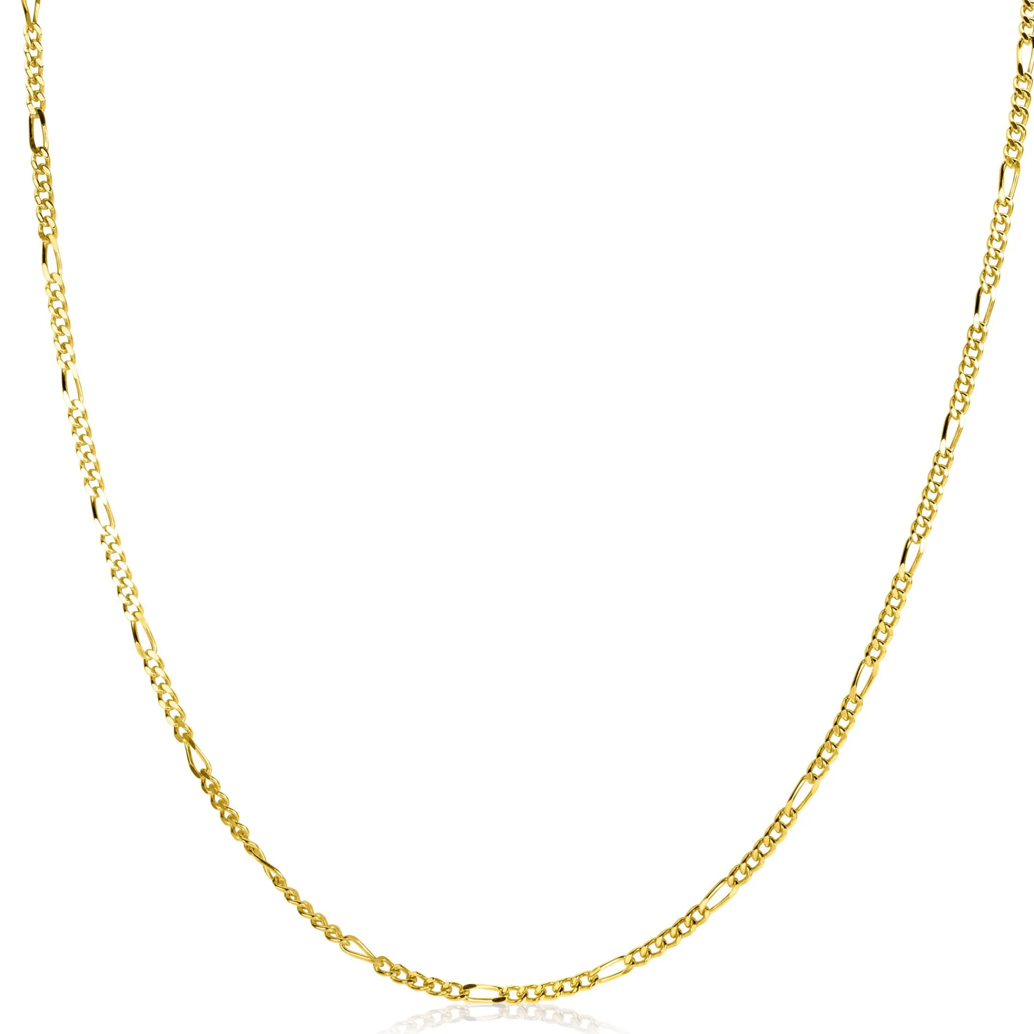 Sale Zinzi 80cm gold plated zilveren figaro ketting ZILC-F80G