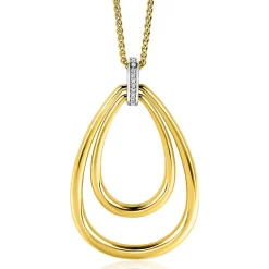 Zinzi 70cm gold plated zilveren ketting met luxe ovale hanger 45mm, valt lang om de hals ZIC2489Y