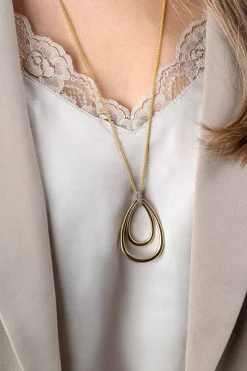 Zinzi 70cm gold plated zilveren ketting met luxe ovale hanger 45mm, valt lang om de hals ZIC2489Y