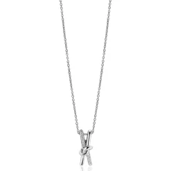 Best Zinzi 45cm zilveren ketting met cross-over hanger 19mm met knoop, bezet met witte zirconia's ZIC2505