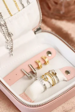Outlet Zinzi Luxe roze sieradendoosje voor op reis
