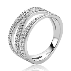 Outlet Zinzi Mart Visser by zilveren multi-look ring 11,5mm breed organisch gevormd en bezet met witte zirkonia's MVR26