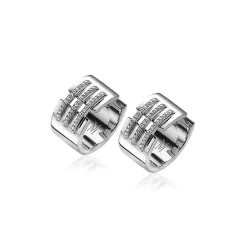 New Zinzi Mart Visser by zilveren oorringen met luxe scharniersluiting 17 x 9mm, drie banen bezet met witte zirconia's MVO18