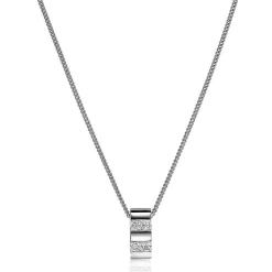 Hot Zinzi Mart Visser by zilveren ketting 45cm met strakke rechte hanger, bezet met princess geslepen witte zirconia's MVC20