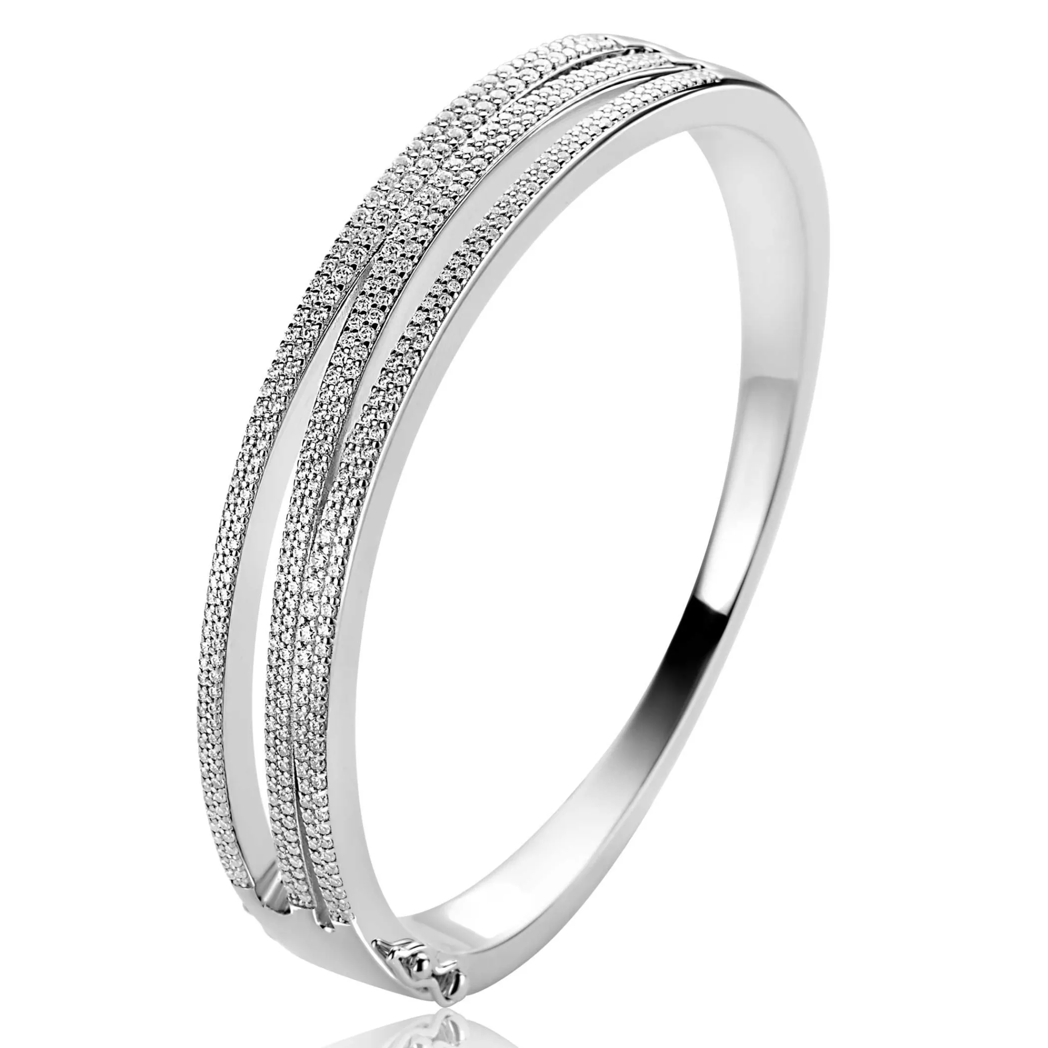 Outlet Zinzi Mart Visser by zilveren multi-look bangle armband 12mm, organisch gevormd bezet met witte zirkonia's MVA26