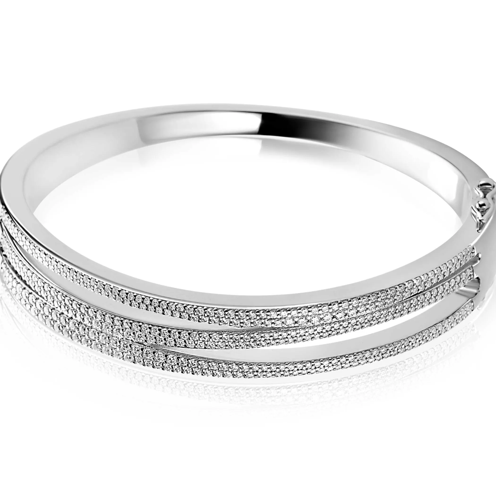 Outlet Zinzi Mart Visser by zilveren multi-look bangle armband 12mm, organisch gevormd bezet met witte zirkonia's MVA26