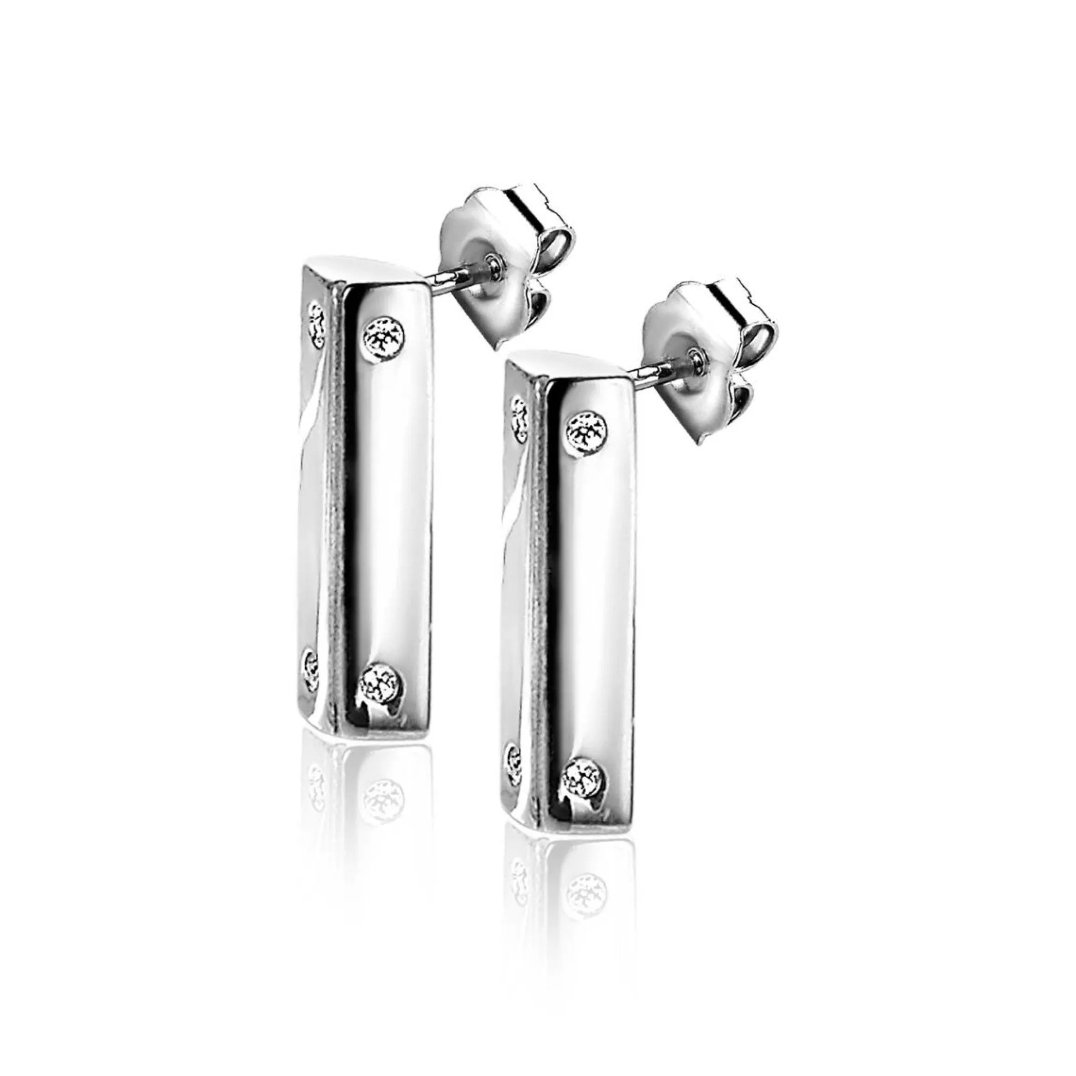 Clearance Zinzi Mart Visser by zilveren oorstekers taps toelopend met witte zirconia's 12 x 4mm MVO21