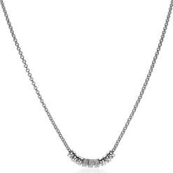 Zinzi Mart Visser by zilveren ketting 45cm met 9 ronde schakels, waarvan 3 volbezet met witte zirconia's MVC22
