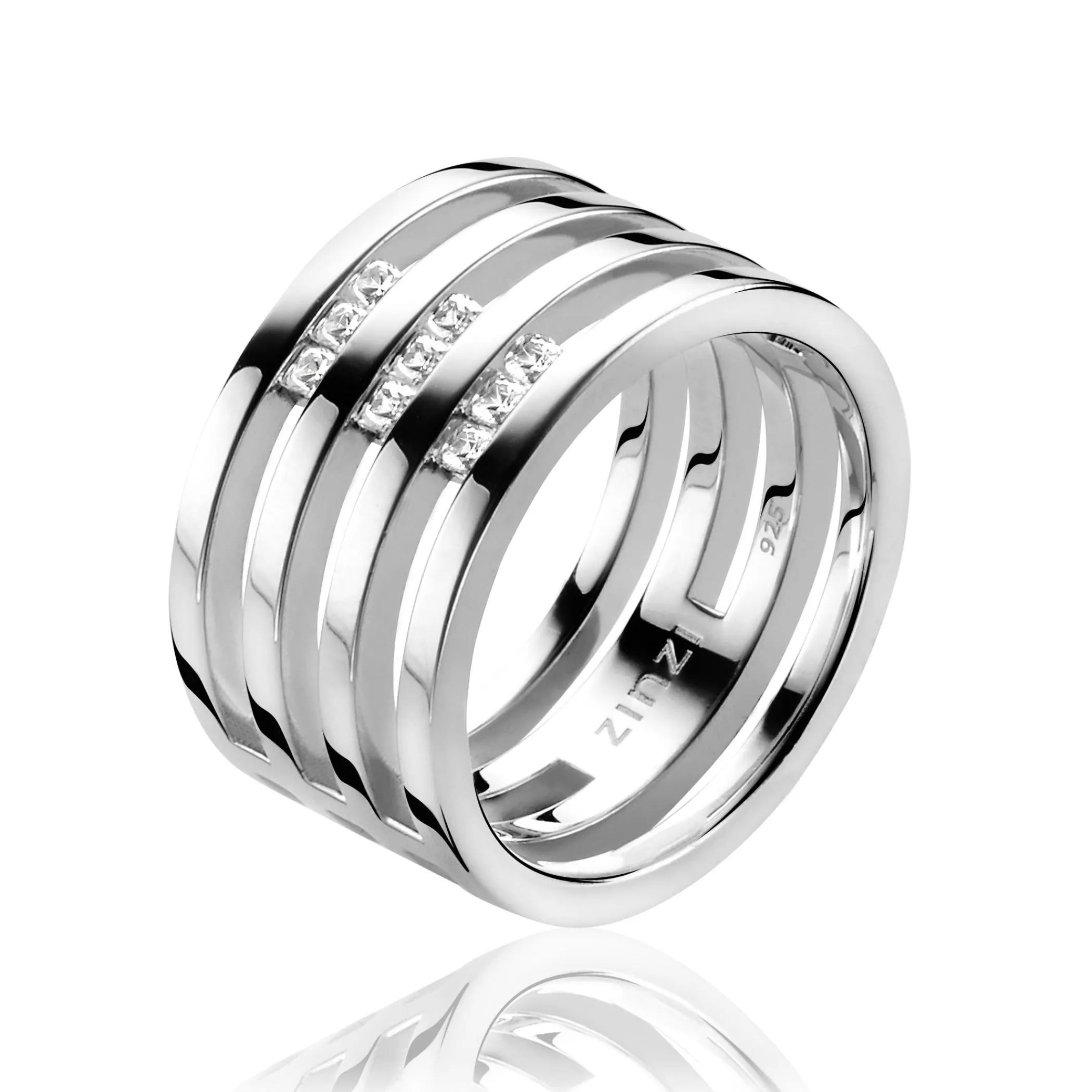 Zinzi Mart Visser by zilveren ring glad wit MVR1Z