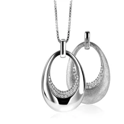 Outlet Zinzi Mart Visser by zilveren hanger tweezijdig ovaal wit MVH10 (zonder collier)