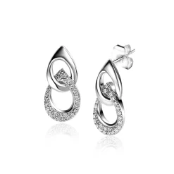 Discount Zinzi 20mm Mart Visser by zilveren oorstekers met twee open peervormige schakels en bezet met witte zirconia's MVO24