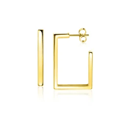Clearance Zinzi 23mm Gold 14 karaat gouden oorstekers met grote strakke vierkantsvorm. Grootte 23 x 2,4mm. ZGO482