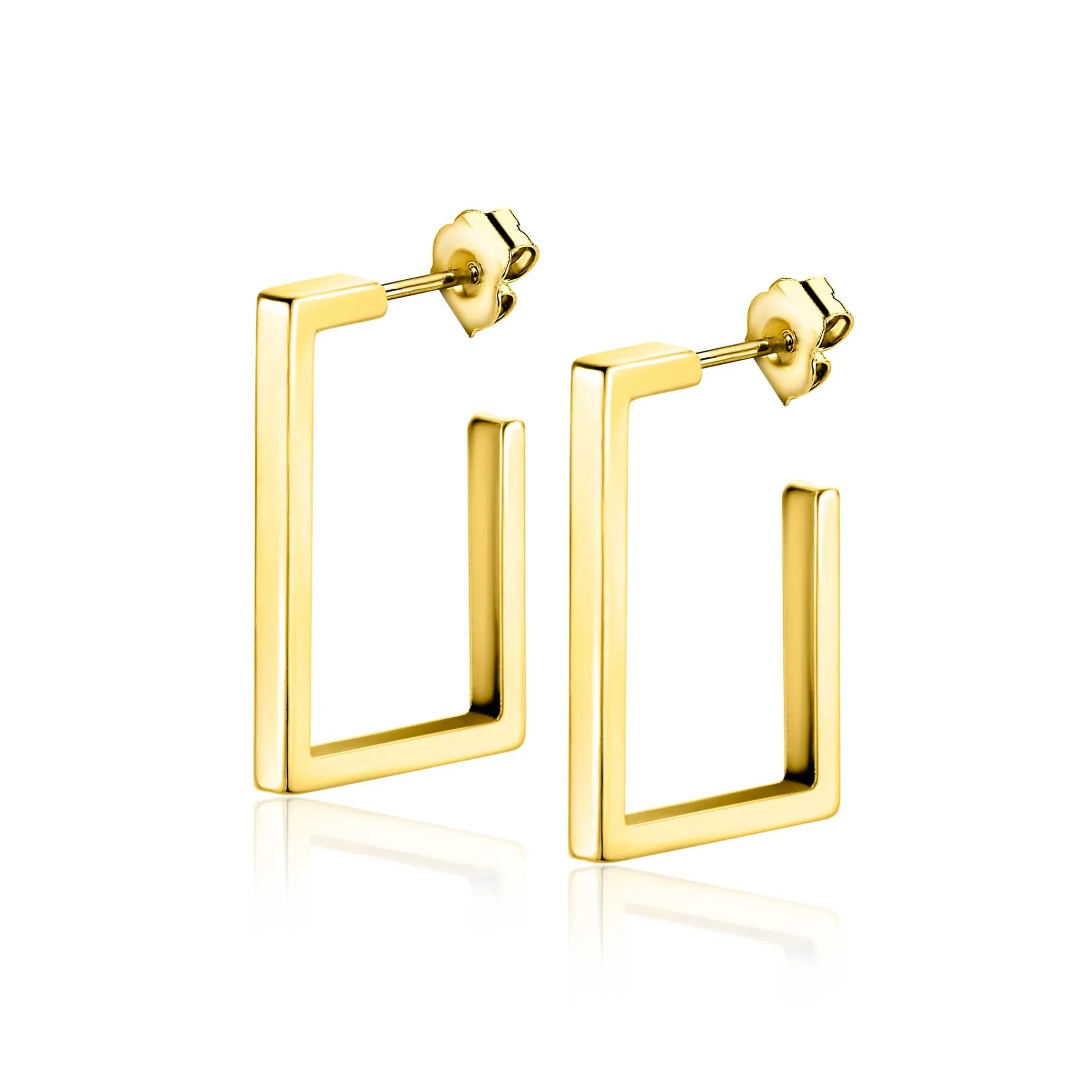 Clearance Zinzi 23mm Gold 14 karaat gouden oorstekers met grote strakke vierkantsvorm. Grootte 23 x 2,4mm. ZGO482