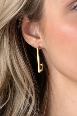 Online Zinzi 33mm Gold 14 karaat gouden oorstekers met grote strakke rechthoeksvorm. Grootte 33 x 2,4mm. ZGO483