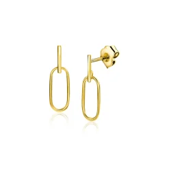 New Zinzi 16mm Gold 14 krt gouden oorstekers met trendy open ovale vormen en klein staafje op het oor ZGO415