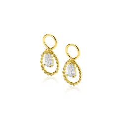 Zinzi 14mm Gold 14 krt gouden oorbedels met open druppelvorm en peervormige witte zirconia ZGCH478 (zonder oorringen)
