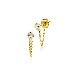 Zinzi 12mm Gold 14 krt gouden oorstekers met ketting en ronde witte zirkonia ZGO552