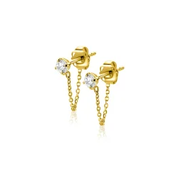 Zinzi 12mm Gold 14 krt gouden oorstekers met ketting en ronde witte zirkonia ZGO552