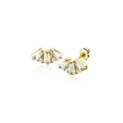 Outlet Zinzi 6mm Gold 14 krt gouden fantasie oorknoppen met drie baguette geslepen witte zirkonia's en twee ronde zirkonia's ZGO520