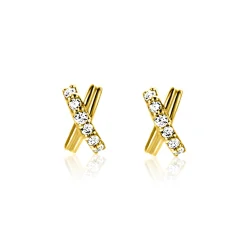 Discount Zinzi 6mm Gold 14 krt gouden oorstekers met X-vorm, bezet met witte zirkonia's ZGO549