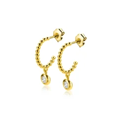 New Zinzi 18mm Gold 14 krt gouden halve bolletjes oorringen als oorstekers en bungelend ronde witte zirconia's 4mm ZGO320