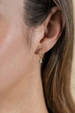 New Zinzi 18mm Gold 14 krt gouden halve bolletjes oorringen als oorstekers en bungelend ronde witte zirconia's 4mm ZGO320
