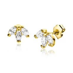 Sale Zinzi 5mm Gold 14 krt gouden oorknoppen met witte zirconia's als waaier gezet ZGO411