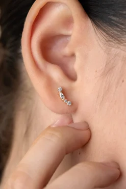 Clearance Zinzi 10mm Gold 14 krt gouden fantasie oorstekers bezet met vierkante en peervormige witte zirconia's ZGO464
