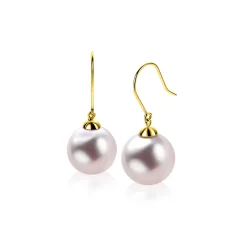Sale Zinzi 30mm Gold 14 krt gouden oorhangers met ronde roze Swarovski crystal parel 12mm ZGO25R