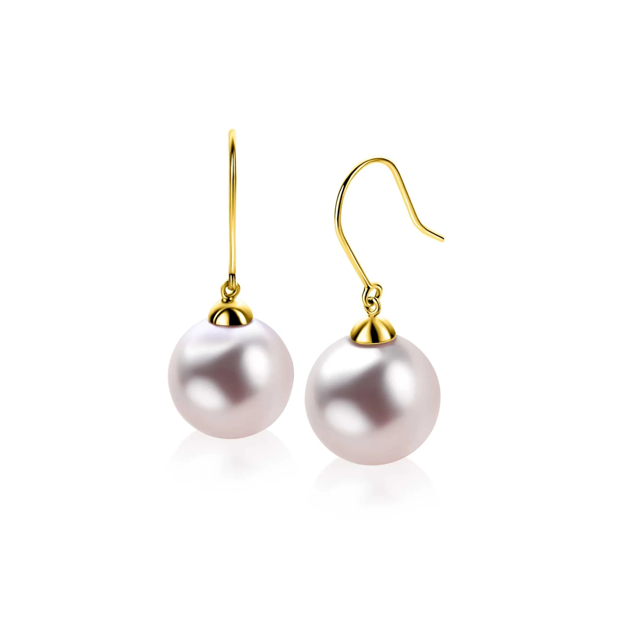 Sale Zinzi 30mm Gold 14 krt gouden oorhangers met ronde roze Swarovski crystal parel 12mm ZGO25R