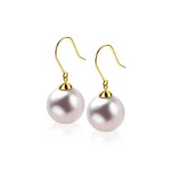 Sale Zinzi 30mm Gold 14 krt gouden oorhangers met ronde roze Swarovski crystal parel 12mm ZGO25R