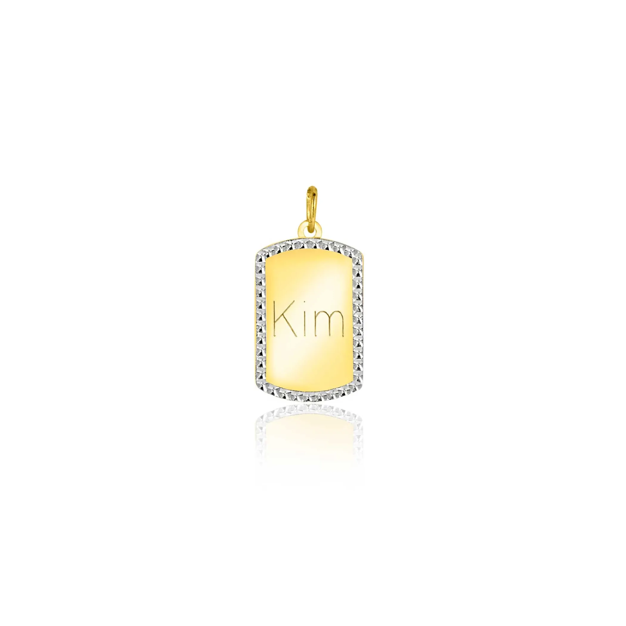 Clearance Zinzi 14mm Gold 14 krt gouden graveerplaat in rechthoeksvorm van 14 x 9mm en met chique witgouden parelrand ZGH365-14 (zonder collier)