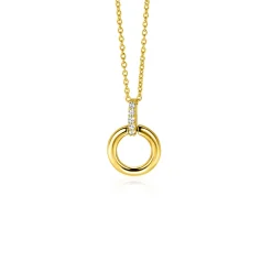 New Zinzi 12mm Gold 14 krt gouden ronde hanger met luxe opvallend hangoog, bezet met witte zirkonia's ZGH512 (zonder collier)