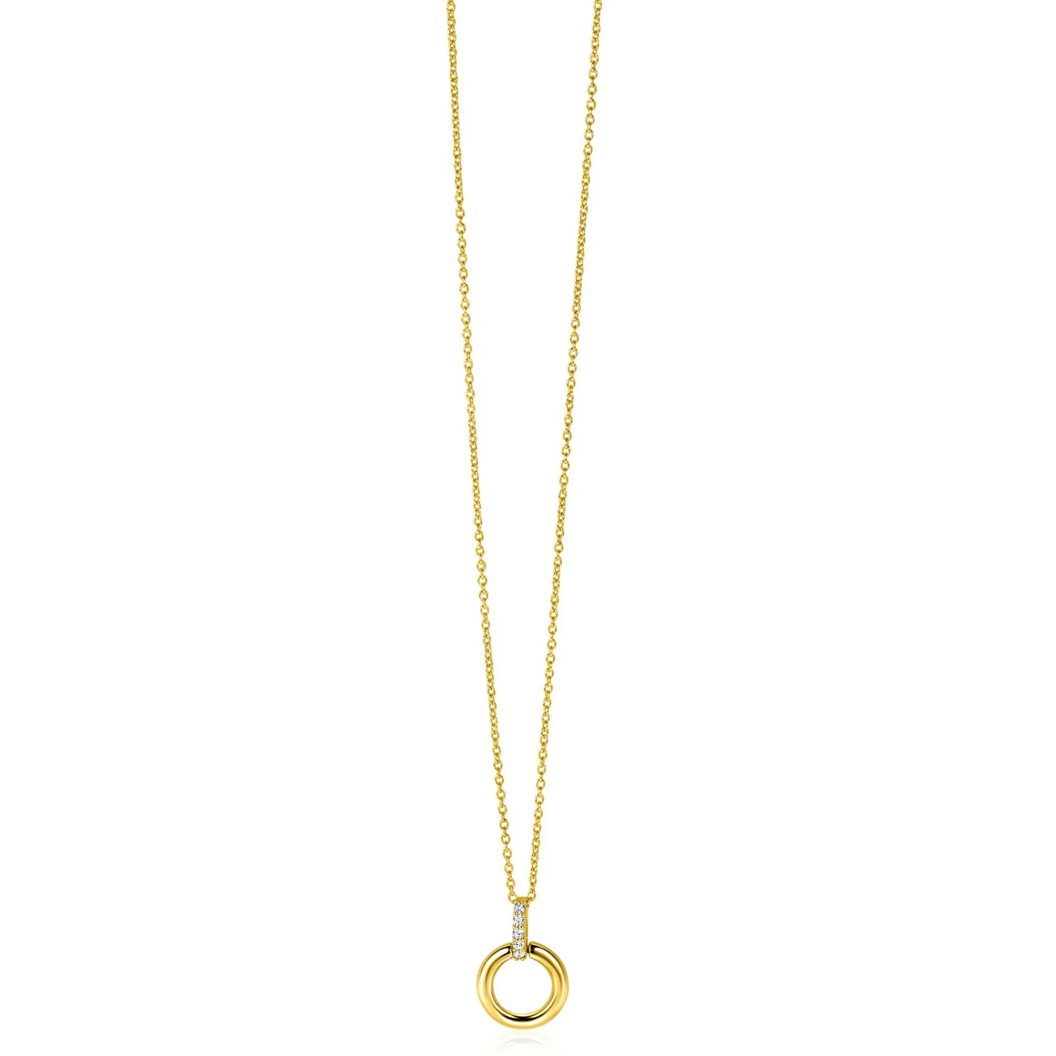 New Zinzi 12mm Gold 14 krt gouden ronde hanger met luxe opvallend hangoog, bezet met witte zirkonia's ZGH512 (zonder collier)