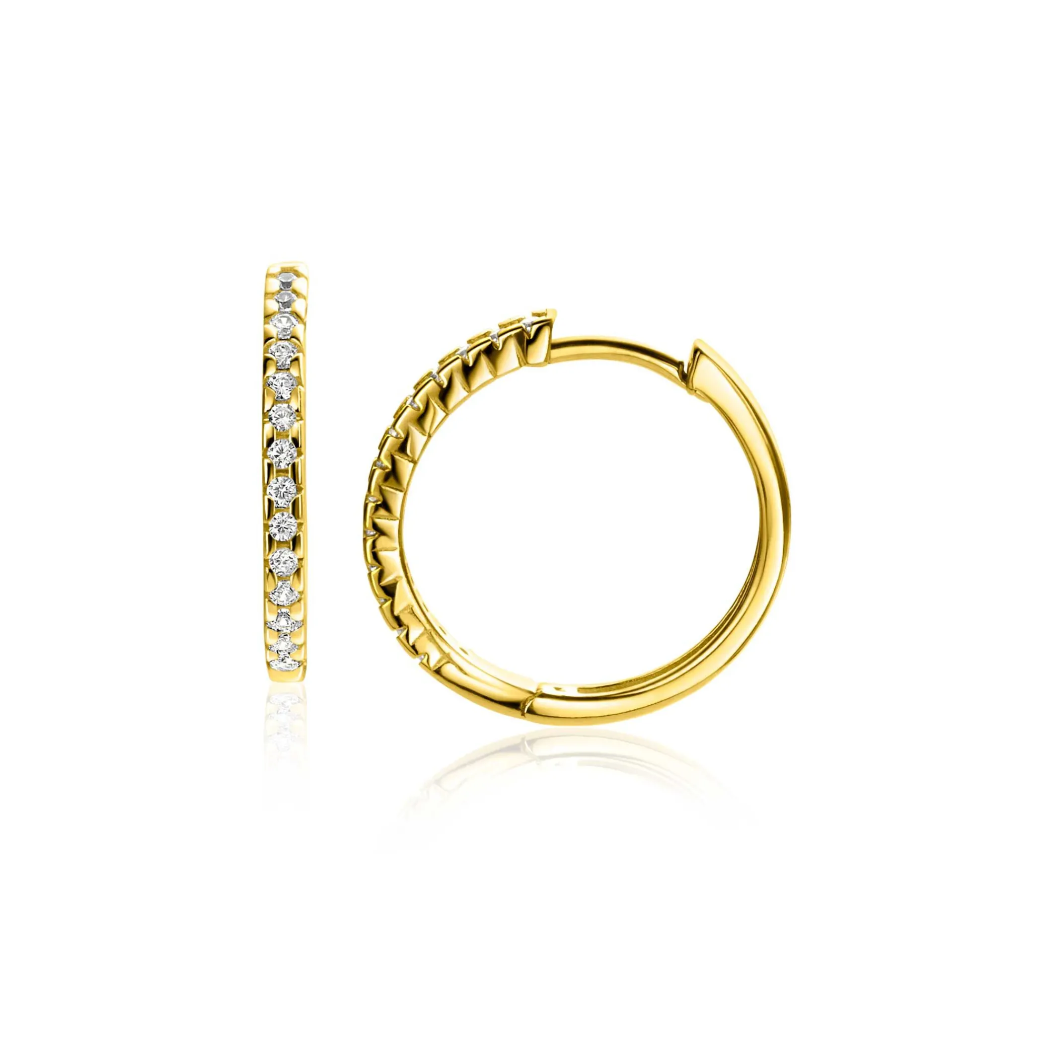 Hot Zinzi 17mm Gold 14 krt gouden oorringen bezet met witte zirconia's met luxe klapsluiting 17mm x 1,7mm vierkante buis ZGO506