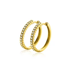 Hot Zinzi 17mm Gold 14 krt gouden oorringen bezet met witte zirconia's met luxe klapsluiting 17mm x 1,7mm vierkante buis ZGO506