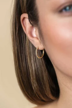 Hot Zinzi 17mm Gold 14 krt gouden oorringen bezet met witte zirconia's met luxe klapsluiting 17mm x 1,7mm vierkante buis ZGO506