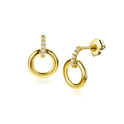 Best Zinzi 11mm Gold 14 krt gouden ronde oorknoppen waarbij de top bezet is met witte zirkonia's ZGO512