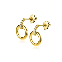Best Zinzi 11mm Gold 14 krt gouden ronde oorknoppen waarbij de top bezet is met witte zirkonia's ZGO512