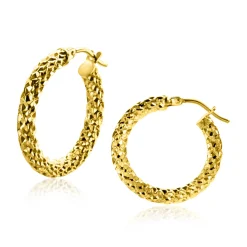 Clearance Zinzi 22mm Gold 14 krt gouden oorringen met schitterende bewerkte buis 3mm breed ZGO328