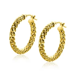 Clearance Zinzi 22mm Gold 14 krt gouden oorringen met schitterende bewerkte buis 3mm breed ZGO328