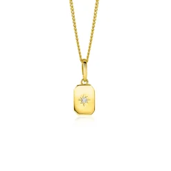 New Zinzi 14mm Gold 14 krt gouden hanger met rechthoekig plaatje en sterzetting witte zirkonia ZGH510 (zonder collier)